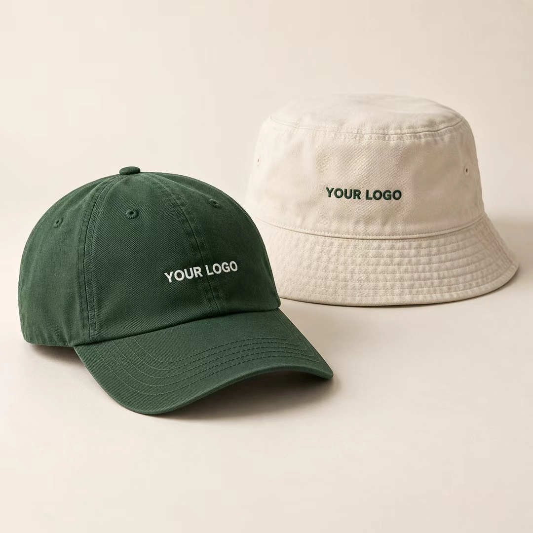 Caps & Bucket Hats branded product concept with Your Logo artwork