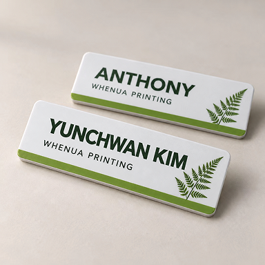Name badges printed by Whenua Printing